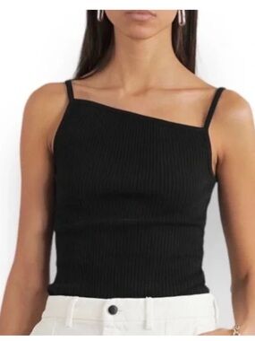 AGOLDE Priya Ribbed Asymmetrical Tank Top Black Size M